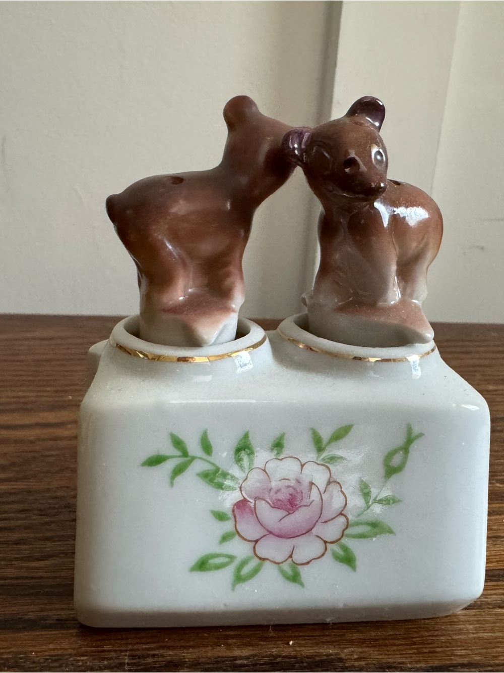 Porcelain Floral “wobblers” Salt and Pepper Shaker Set - Brown Bears